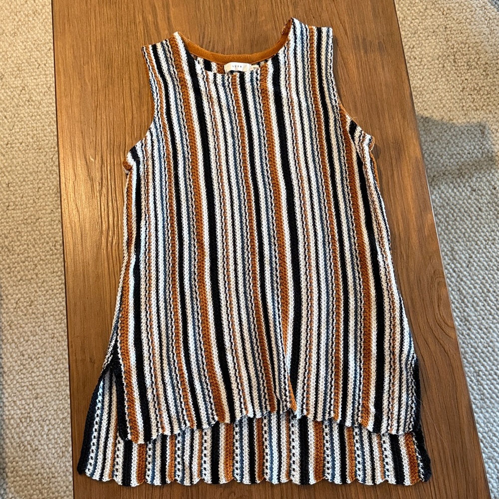 Lush Crochet Stripe Tank in White, Black & Mustard